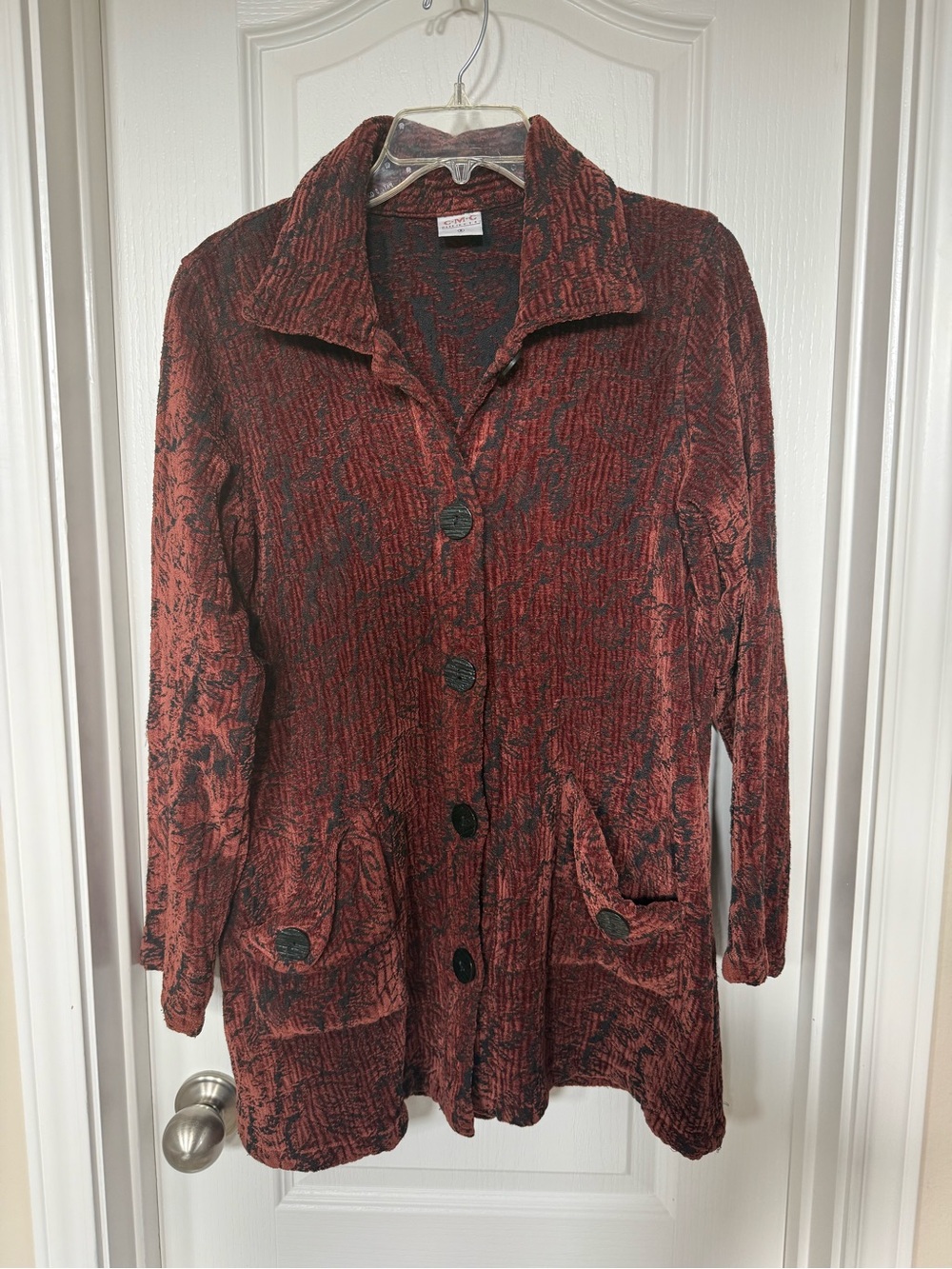 Vintage Color Me Cotton Chenille Tapestry Jacket; Fall Rust Black Coat